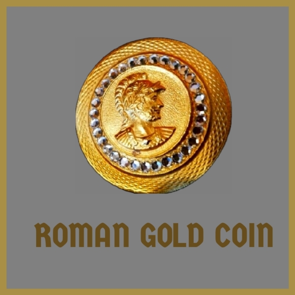 Dubin Rhinestone & Gold Roman Byzantine Etruscan Coin Earrings - Picture 2 of 5